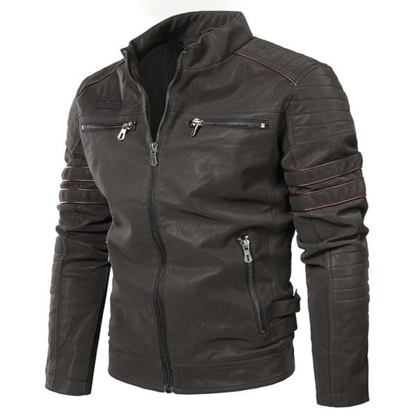 Мужская осенне-зимняя куртка из искусственной кожи, мотоциклетная куртка M кофейный