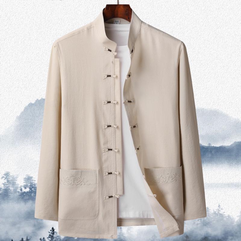 Men's Long-Sleeve Traditional Chinese Tang Suit for Spring/Summer - Ideal for Middle-aged and Elderly Dads and Grandpas, Perfect for Tai Chi.