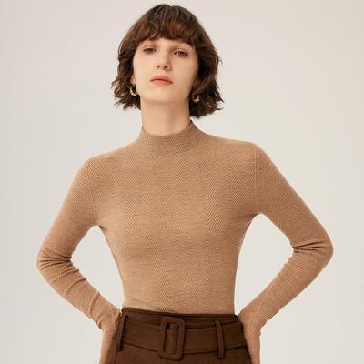 Women's Slim-Fit Long-Sleeve High-Collar Fine-Spun 100% Wool Base Layer Top