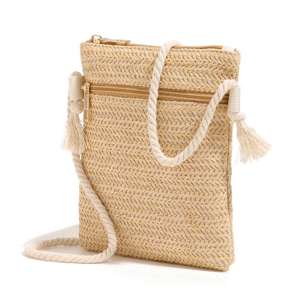 

Niche Design Solid Straw Crossbody Bags Korean Style Small Phone Bag Woven Shoulder Bag Vacation хакі