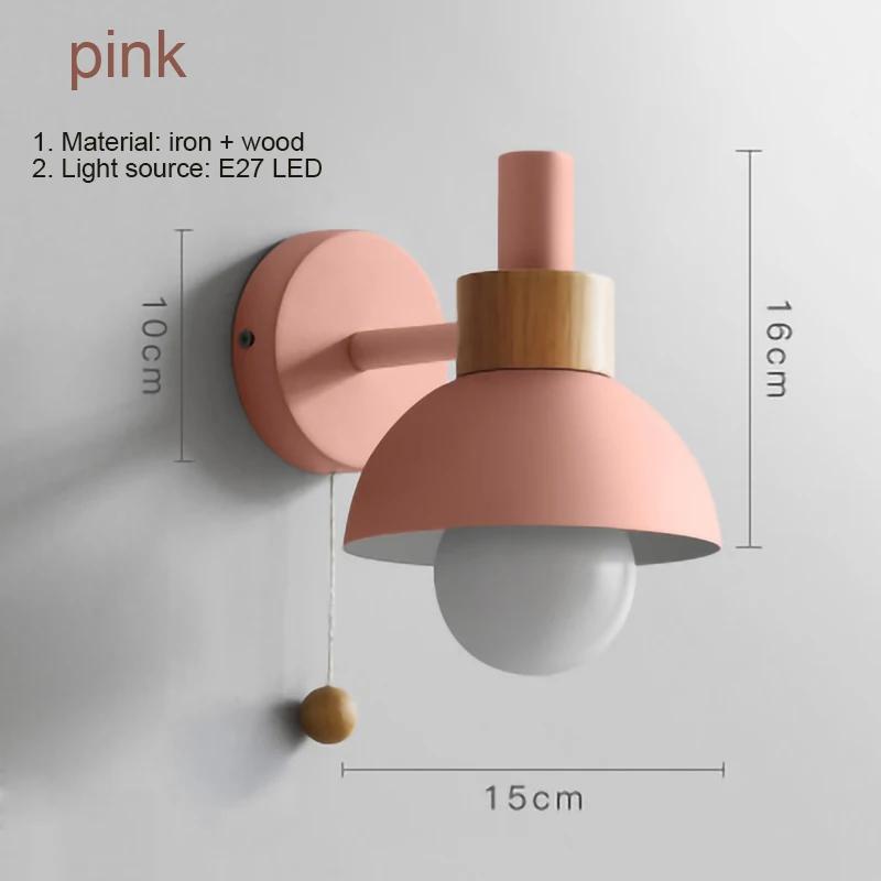 Iron and Wood LED Wall Lamp with Switch Nordic E27 Sconce Lights for Bedside Bedroom Living Room Kitchen Stairs
