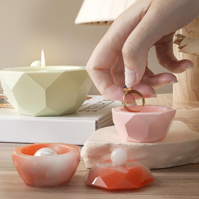 Geometrical Candlestick Silicone Mold Octagonal Rhombus Storage Holder Resin Mold DIY Candle Storage Container Molds