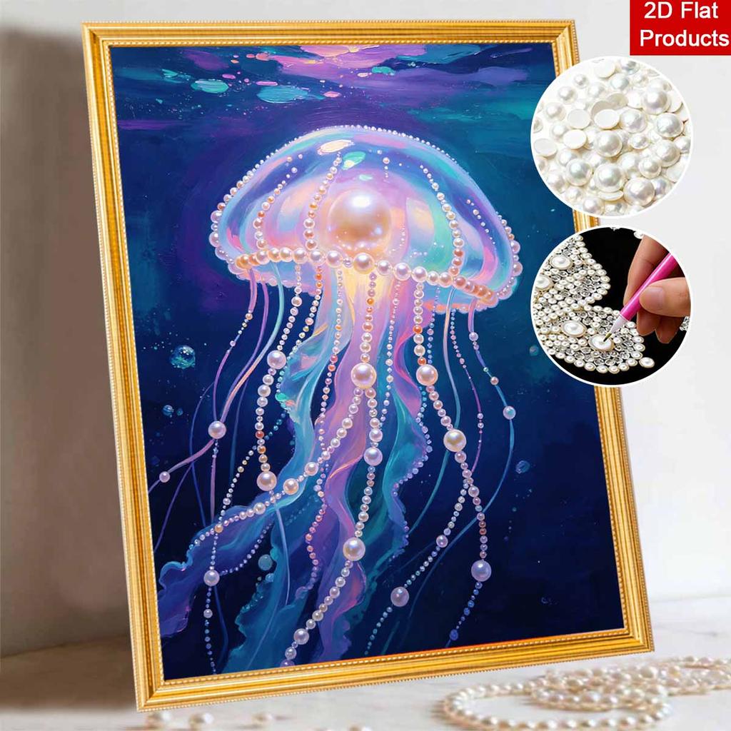 Framed Pearl Painting Kit Glowing Jellyfish DIY 3D Bead Canvas Art Creative Leisure Craft Home Decoration Wall Hanging Relaxing Hobby