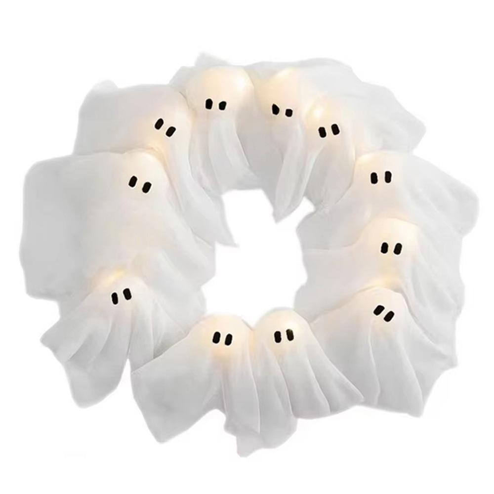 

35cm Ghost Wreath 11 LED Lights Spooky Front Door Hanging Decor Halloween Wreath Haunted House 35x35cm