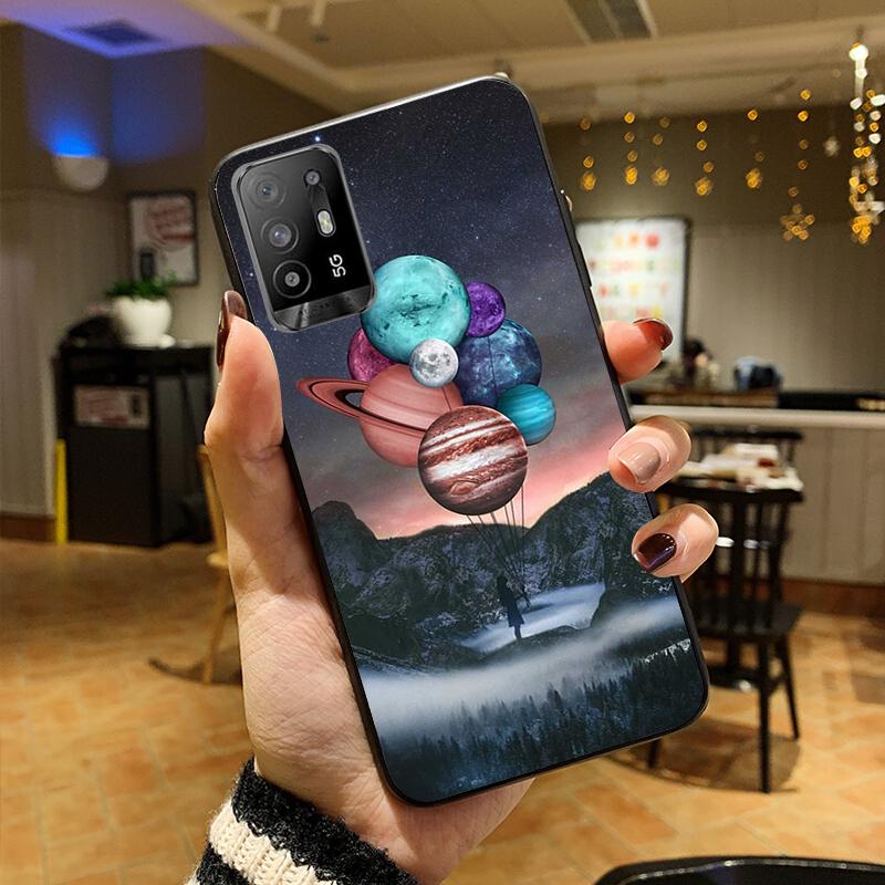 Moon Stars Space Astronaut Phone Case for OPPO A54 A74 A94 A53S A9 A5 A15 A16 A91 A96 A76 Reno8 8Pro Reno2 Z