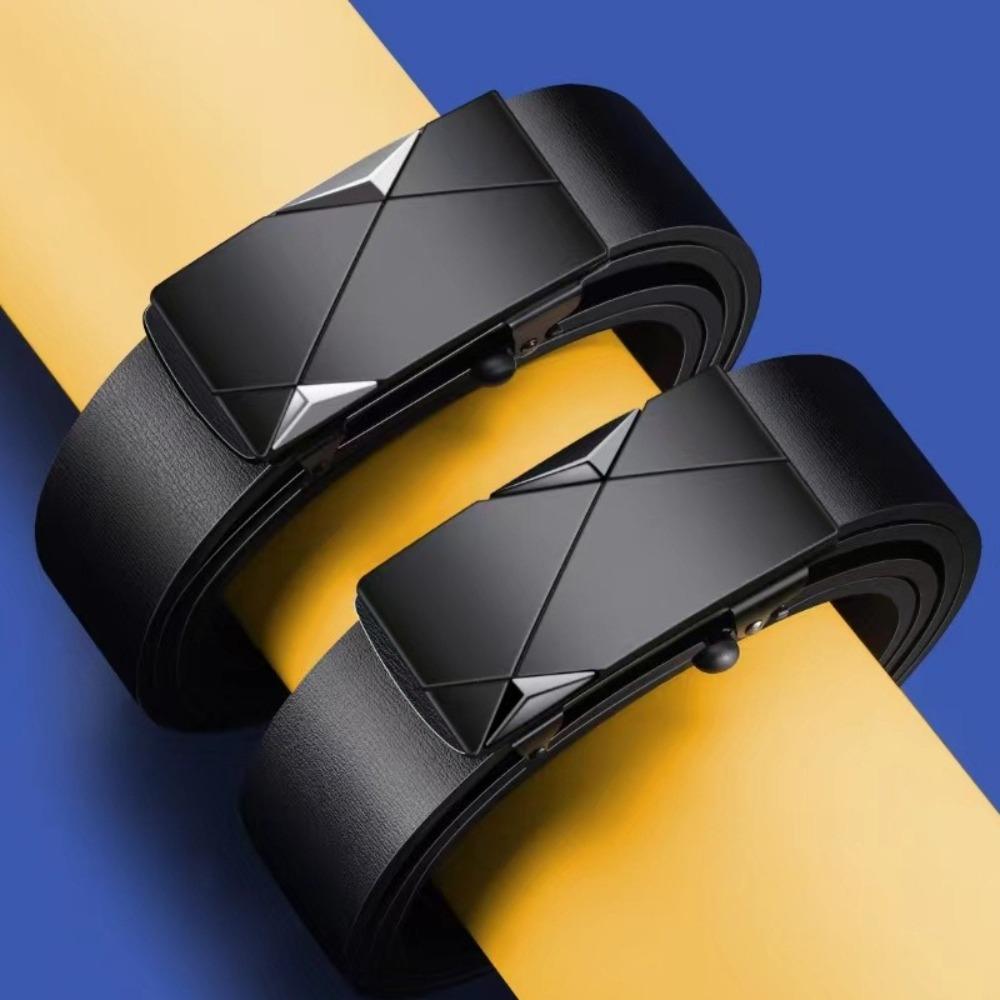 Stylish PU Leather Men's Business Belt Automatic Buckle Adjustable Men's Leather Belt Waistband for Daily Life