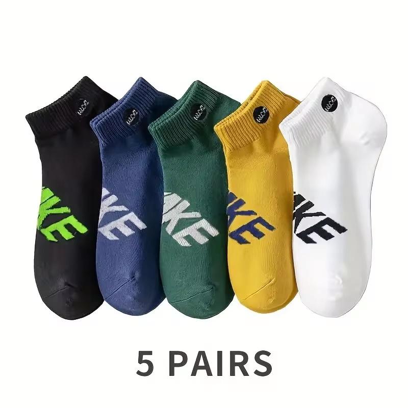 10 Paires de Chaussettes Socquettes Simples à Rayures et Motifs Lettres pour Homme, Chaussettes Confortables, Respirantes, Douces et Absorbant la Sueur pour l'Extérieur pour Homme
