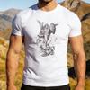 T-shirt Grafica Arcangelo Michele Frase Latina Fede Cristiana Outfit Casual Quotidiano Stile Minimal Uomo Estate Cotone Top