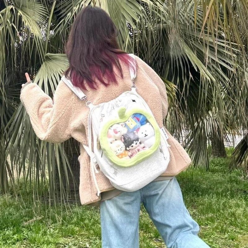 

2025 new cute backpack student simple wind backpack large capacity green apple pain bag schoolbag