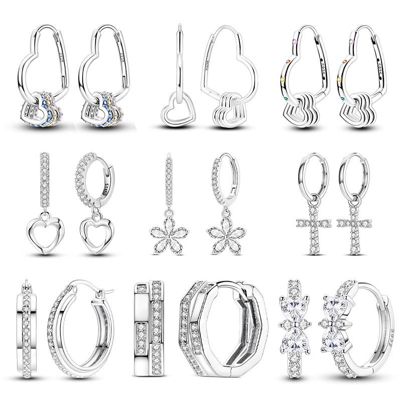 New 925 Silver Sparkling Heart Shape Women Earrings Brilliant Wedding Engagement Star Earrings Jewelry Gift