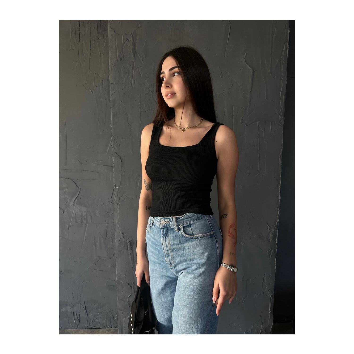 

Women s Square Collar Thick Strap Ribbed Camisole Corded Athlete Blouse Black S сірий колір