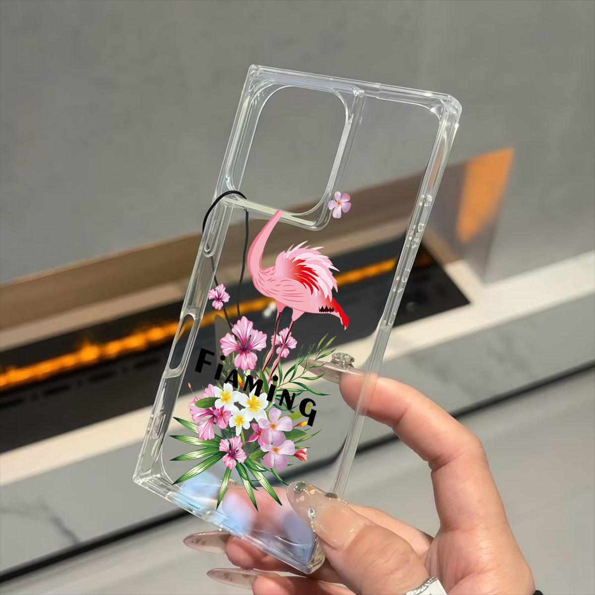 

Прозрачный квадратный чехол-накладка для iPhone 14 Pro Max 11 15 Plus 12 16 ProMax 13, защита от окисления, эстетичный чехол с узором фламинго iphone 11 ProMax