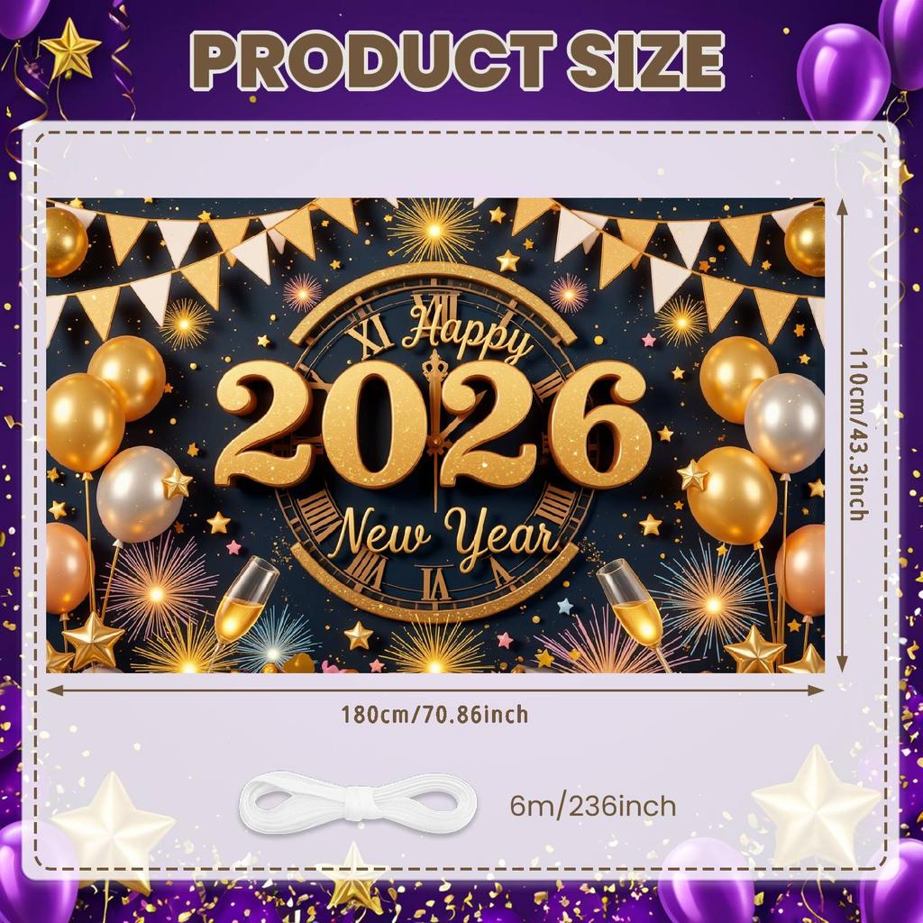 2026 Festive Display Glitter Accents 2026 Holiday Background 2026 Event Display Colorful Balloons New Year Party Backdrop