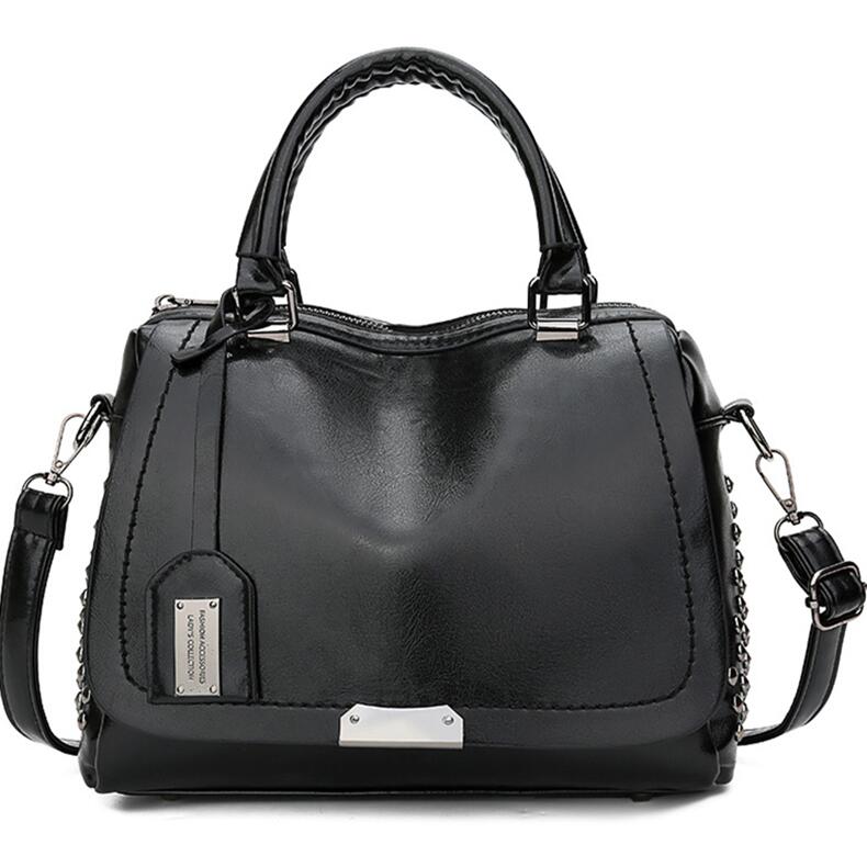 Vintage Boston Pu Leather Large Capacity Handbags Purse Women Shoulder Crossbody Bags Rivet Designer Female Pillow Tote Quality