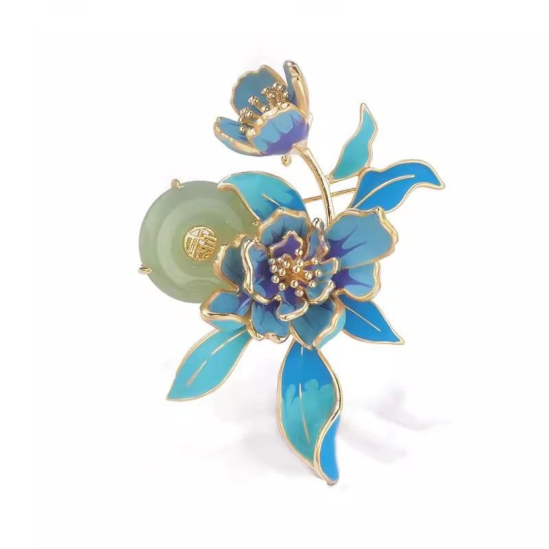 Chinese-style Enamel Peony Flower Brooch, High-end Women's Personalized and Elegant Brooch Accessory Pin