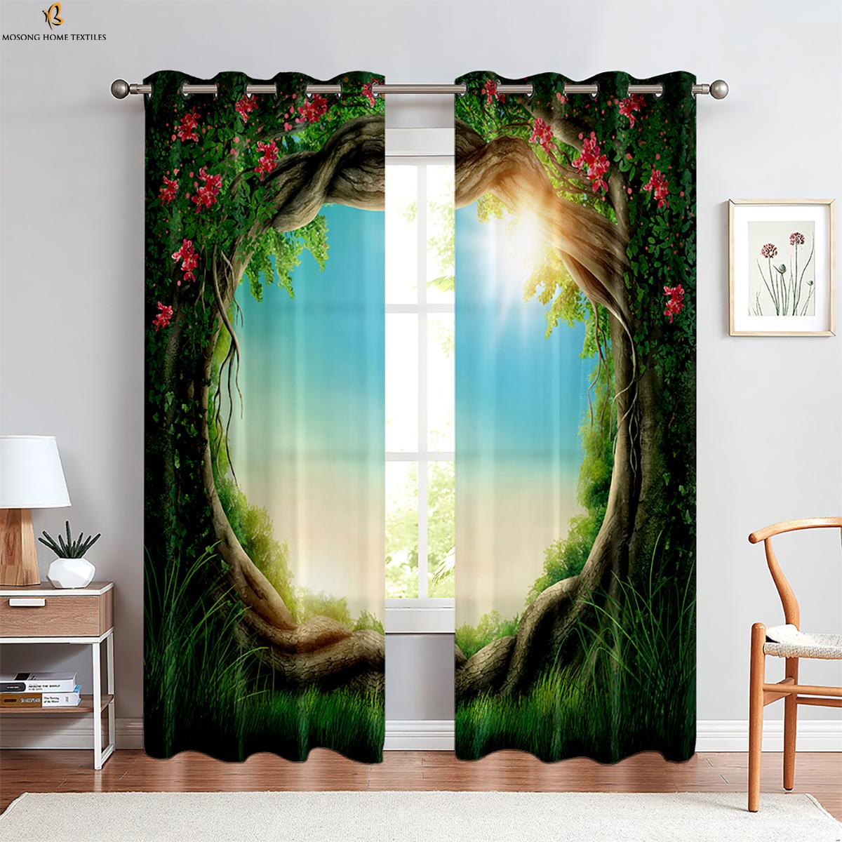 

Шторы, напечатанные на 3D-принтере, для декора окна, с изображением леса, морского побережья. Для спальни, гостиной, кухни. 2 шт. W50xH130(CM)x2PCS&Rod pocket