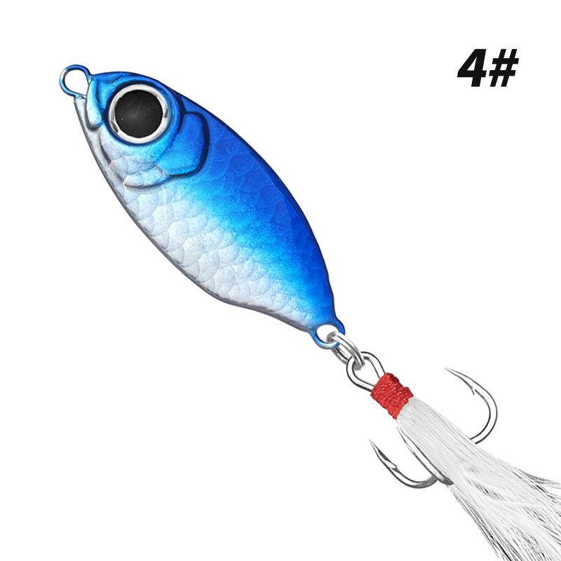 Blue Fish Scale Long Cast Iron Plate Bait with Feathered Hook for Sea Fishing, 5g-20g