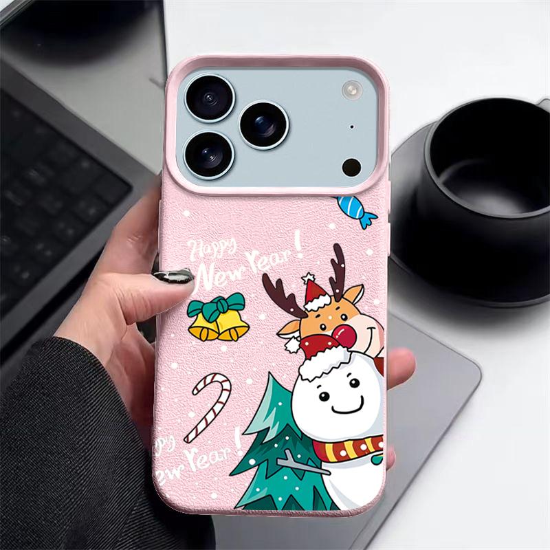 Christmas Deer Pattern Phone Case For iPhone Air 17 16 Pro Max 15 14 13 12 Pro Max 11 16e Shockproof Soft Silicone Leather Texture Cover