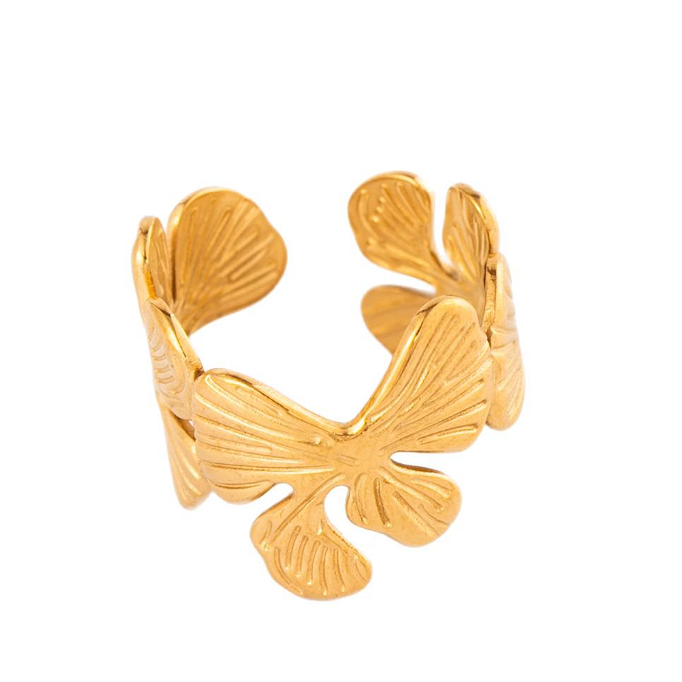 18K Gold Bowknot Titanium Steel Ring with Oil Pressed Finish