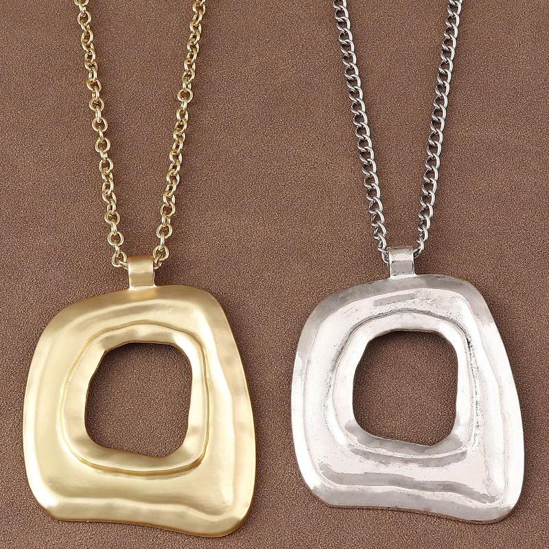 1 Piece Silver/Matte Gold Large Boho Open Charm Pendant Chain Statement Necklace