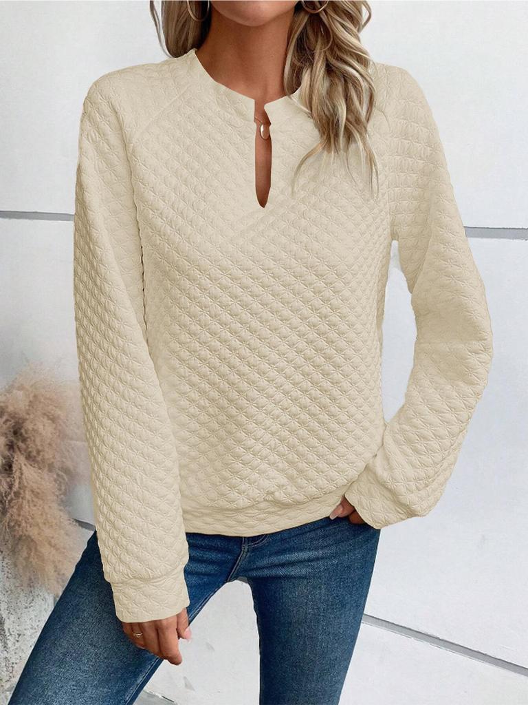 2025 Autumn/Winter Women's Solid Deep V-Neck Patchwork Long Sleeve Casual Sweatshirt