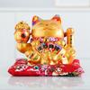7.5 Inch Ceramic Maneki Neko Ornament Gold Porcelain Lucky Fortune Cat Chinese Feng Shui Decoration Beckoning Cat Waving Arm