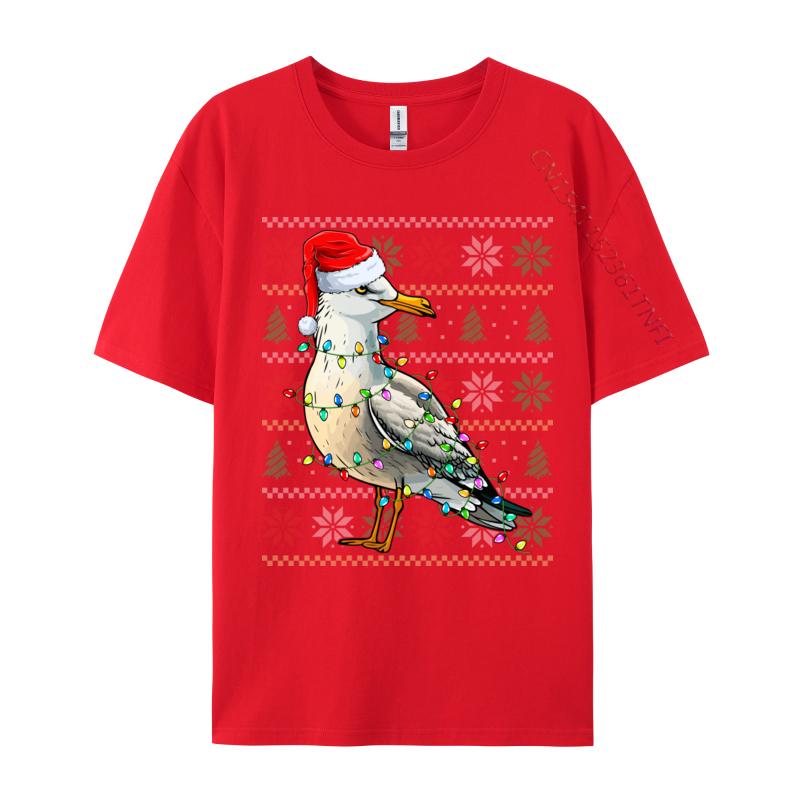 Seagull Wearing Santa Hat Xmas Lights Seagull Christmas T Shirt Funny Homme T-Shirt Pure Cotton Sweatshirt Oversized
