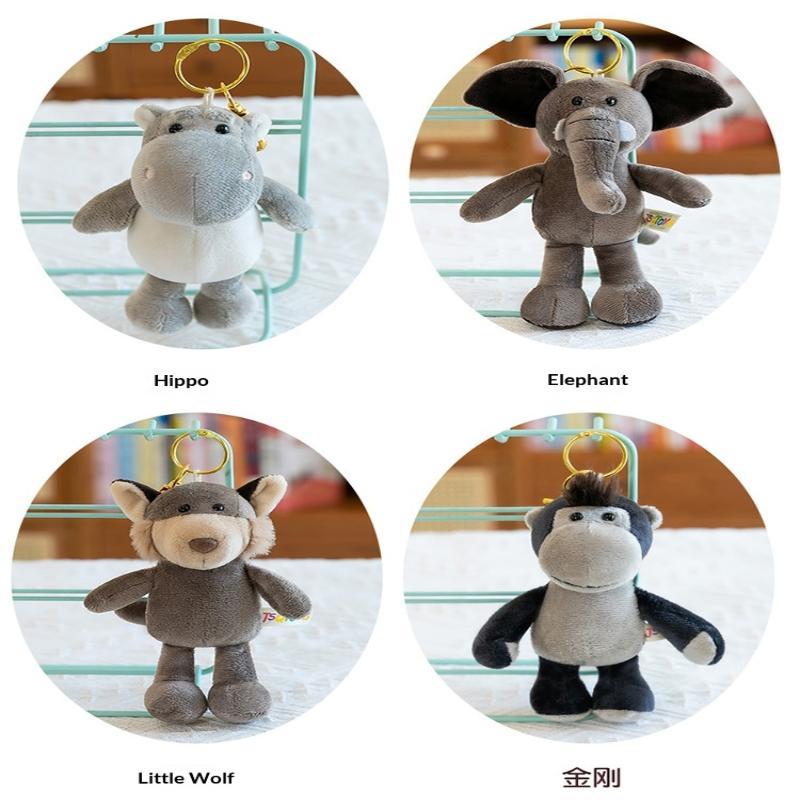 Porte-clés Peluche Animal Mignon Dessin Animé 15CM Tigre Lion Éléphant Hippopotame Tortue Pendentif Sac Rembourré