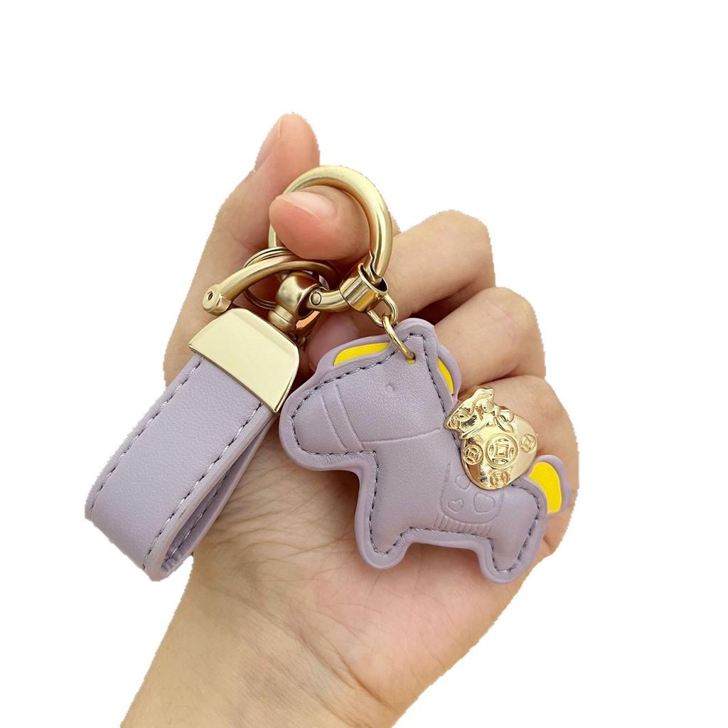 Portachiavi in Pelle con Ciondolo Pony Cartone Animato: Braccialetto della Ricchezza Immediata per Coppie, Accessorio per Auto e Borsa