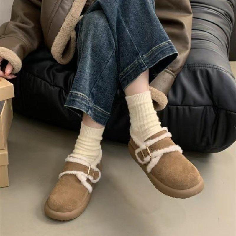 Hot Selling 2025 Frosted Leather Thick-soled Brown Velvet Boken Shoes Autumn Winter Snow Boots Women's Cotton Sneakers Fluffy