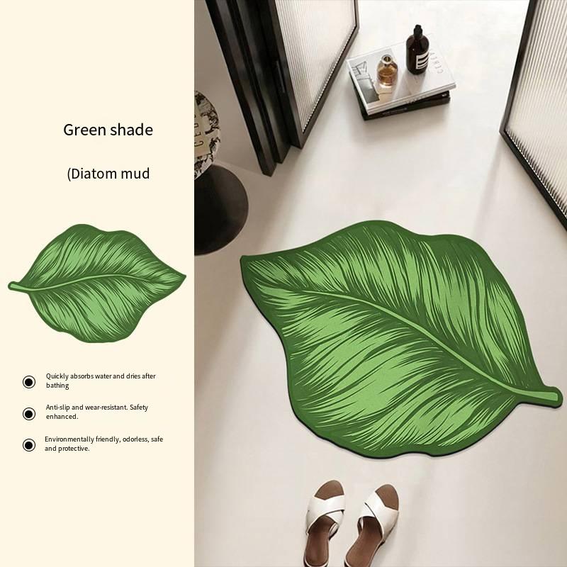 Tappetino da Bagno Assorbente con Foglie Verdi, Resistente allo Sporco, Fresco e Antiscivolo, Decorazione per la Casa