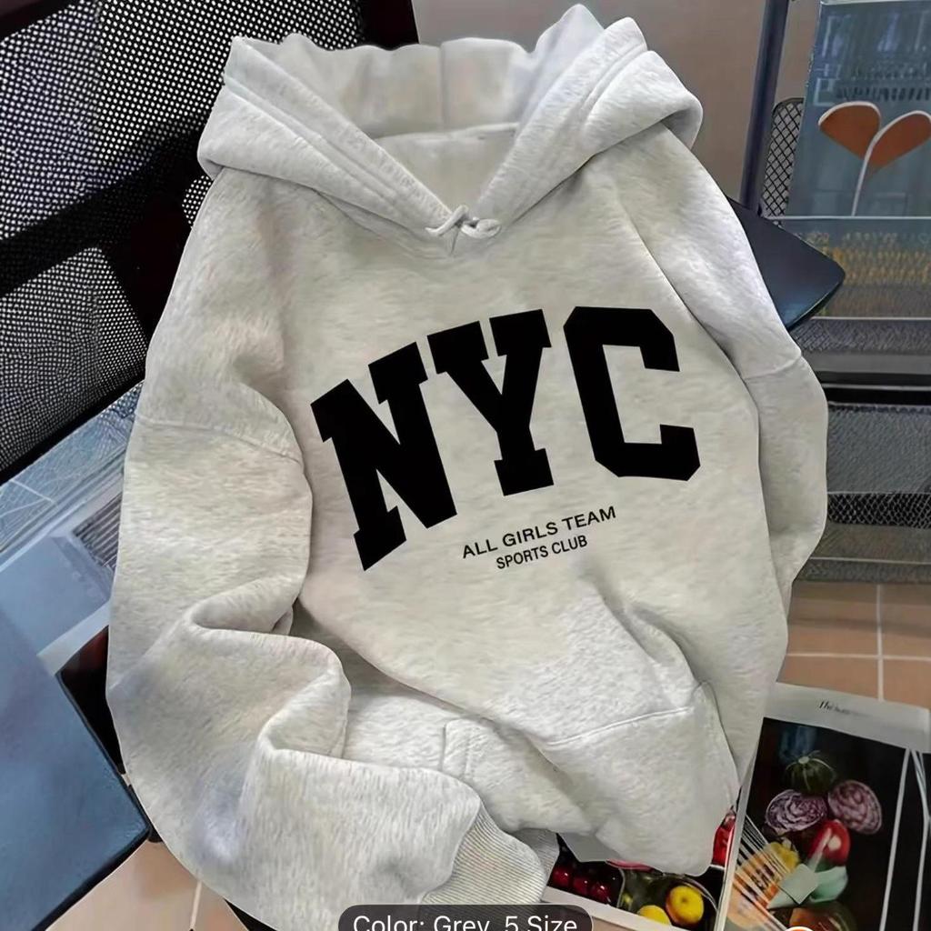 Women's Retro Letter Print Hooded Sweatshirt Jacket - Casual, Loose-Fit, Long-Sleeve Top for Autumn/Winter
