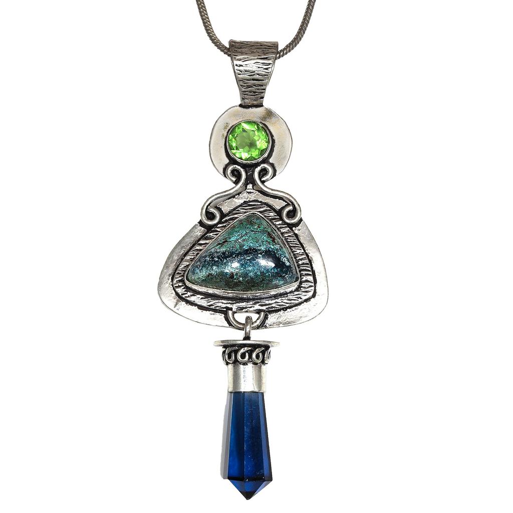 Azurite Necklace Malachite Silver Gifted Pendant Gemstone Jewelry