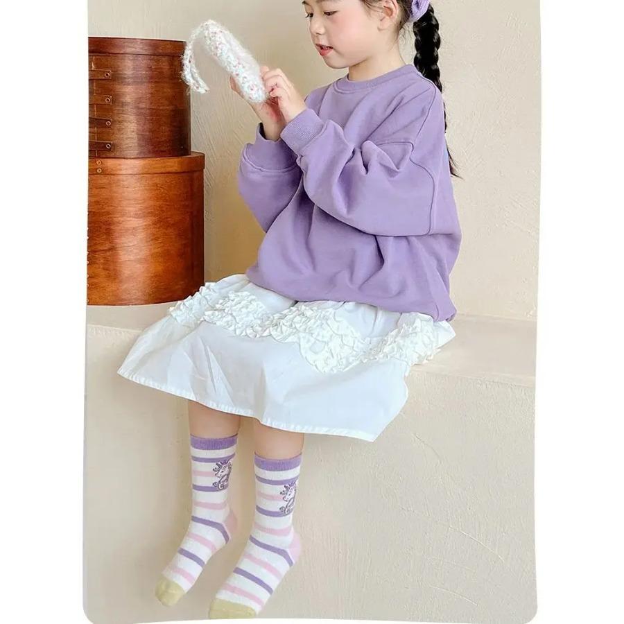 5 Paar Kinder Socken Herbst Baumwollsocken Mädchen Mid-Calf Socken Lila Einhorn Cartoon Socken Mädchen Niedliche Muster Socken