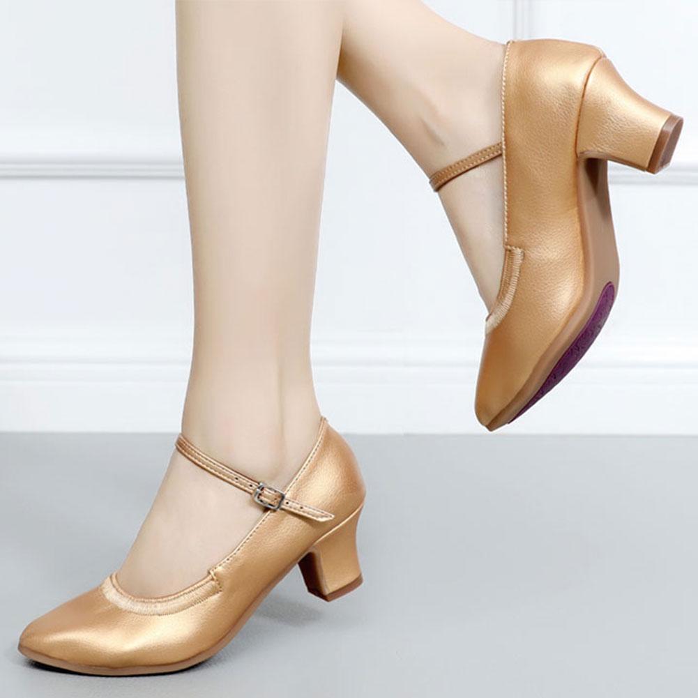 LeatherModern Dance Shoes Women Soft Sole Latin Ballroom Standard Dancing Shoes 5CM Square Heel