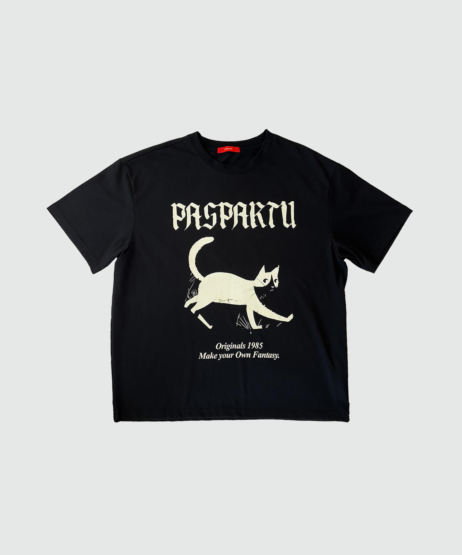 Paspartu Cat S Eye Graphic Short Sleeve T-Shirt Black M
