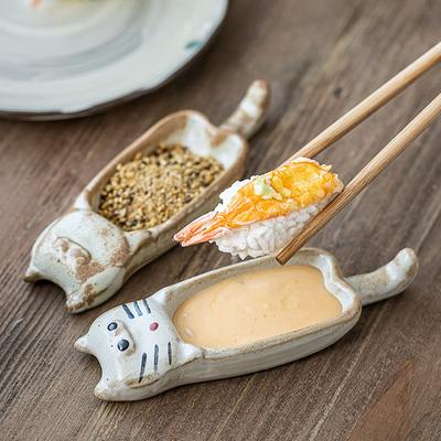 Vintage Japanese Soy Sauce Dish Animal Cat Cute Ceramic Plate Creative Restaurant Sushi Snack Dessert Plate Cartoon Trinket Dish