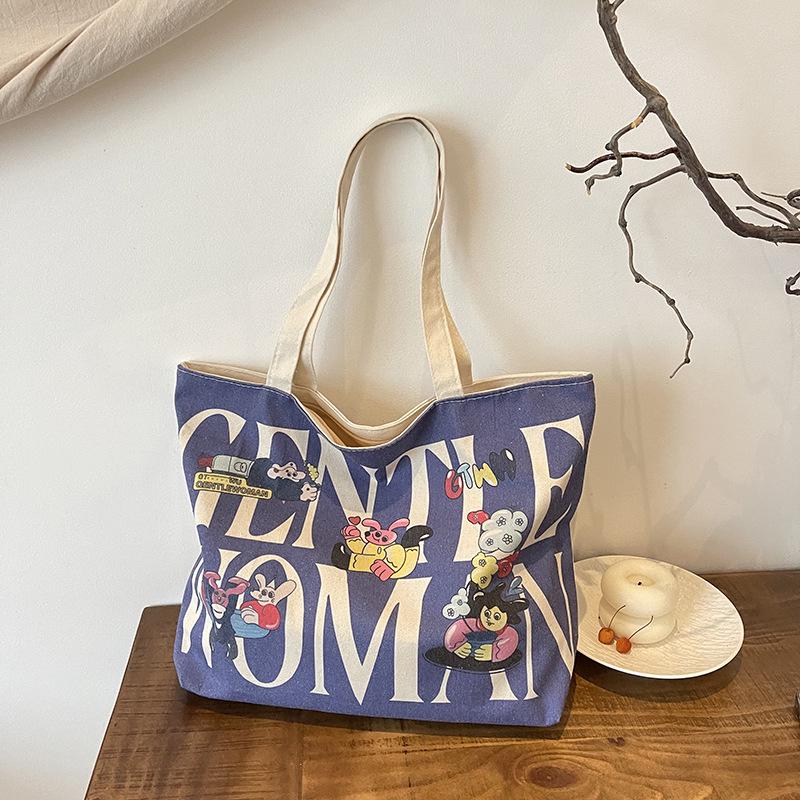 Women's Large Capacity Canvas Tote Bag with Hot Stamping - Casual Shoulder Bag for Students