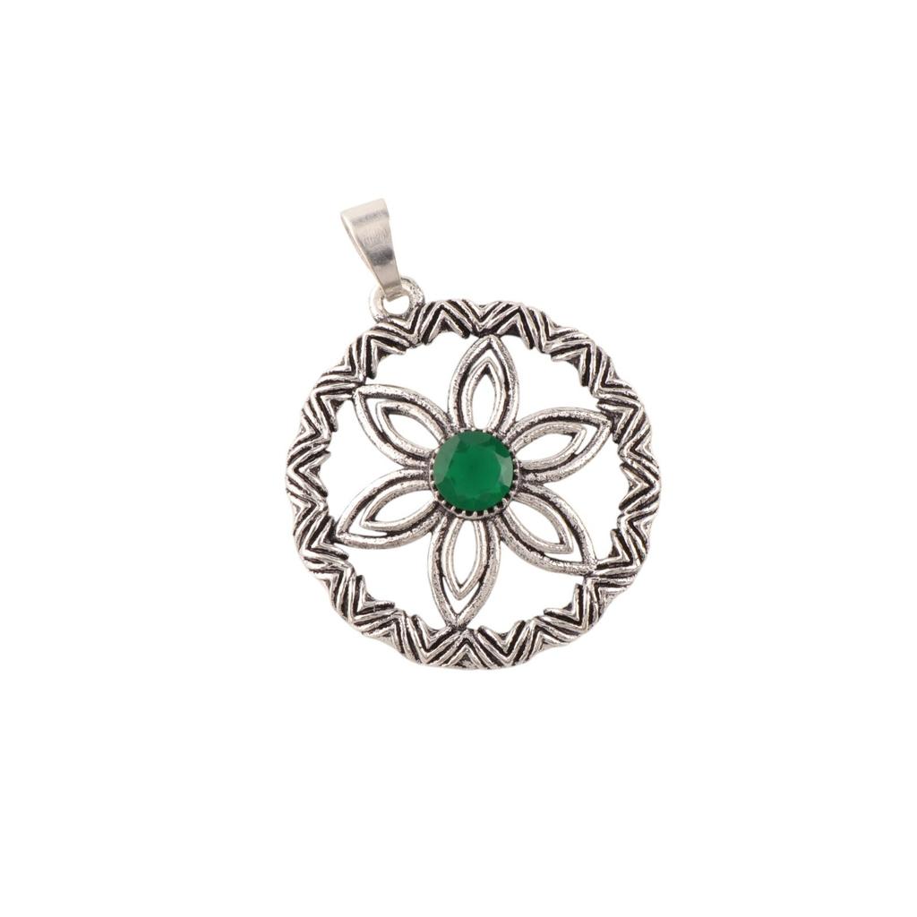 Green Onyx Gemstone 925 Sterling Silver Handcrafted May Birthstone Pendant 1.48" CP-29-19