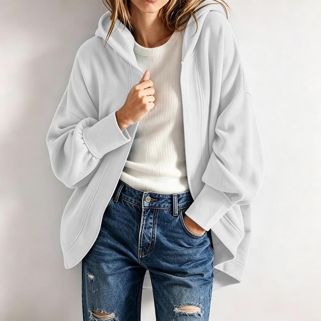 Women's Color Casual Hooded Sweatshirt, Loose Fit Long Sleeve Hoodie Jacket
