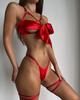 3-Piece Cut Out Bow Lingerie Set Erotic Lingerie Set Satin Cute Erotic Set Solid Brief Underwear Set Nightwear
