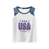 Girls Sleeveless Loose Fit Tank Top Independence Day Firework Print Round Neck Denim Patchwork T Shirt Summer Casual Tee