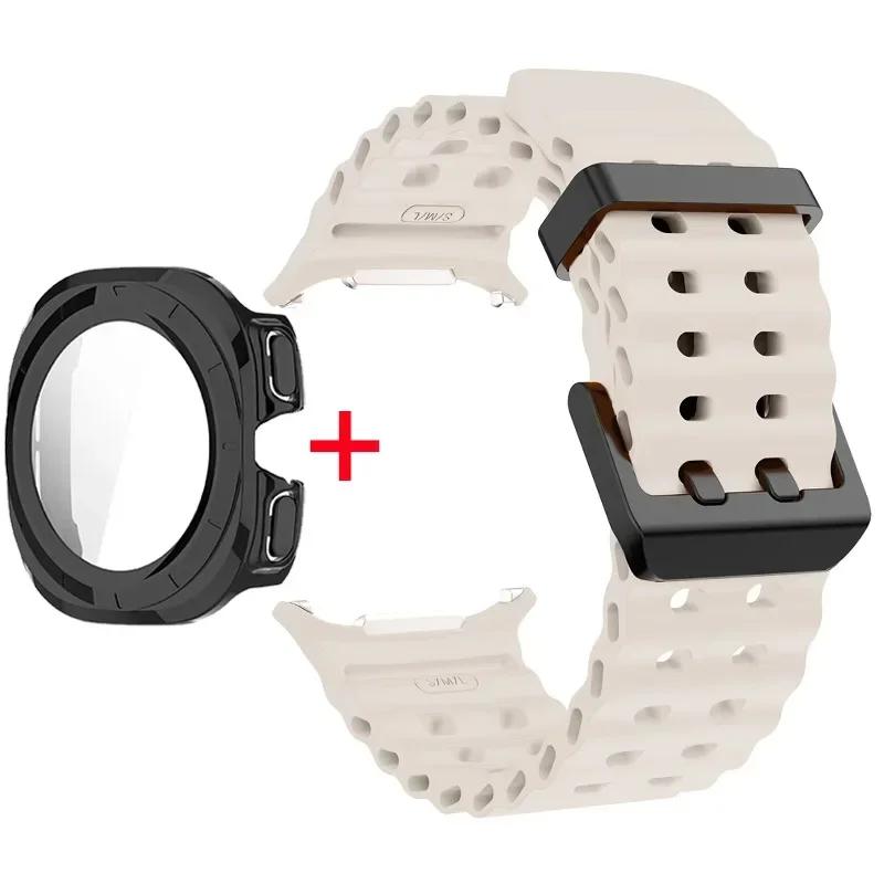 Schutzhülle aus gehärtetem Glas + Armband für Samsung Galaxy Watch Ultra 47mm Silikonarmband für Galaxy Watch Ultra 47mm Armband Schutzhülle
