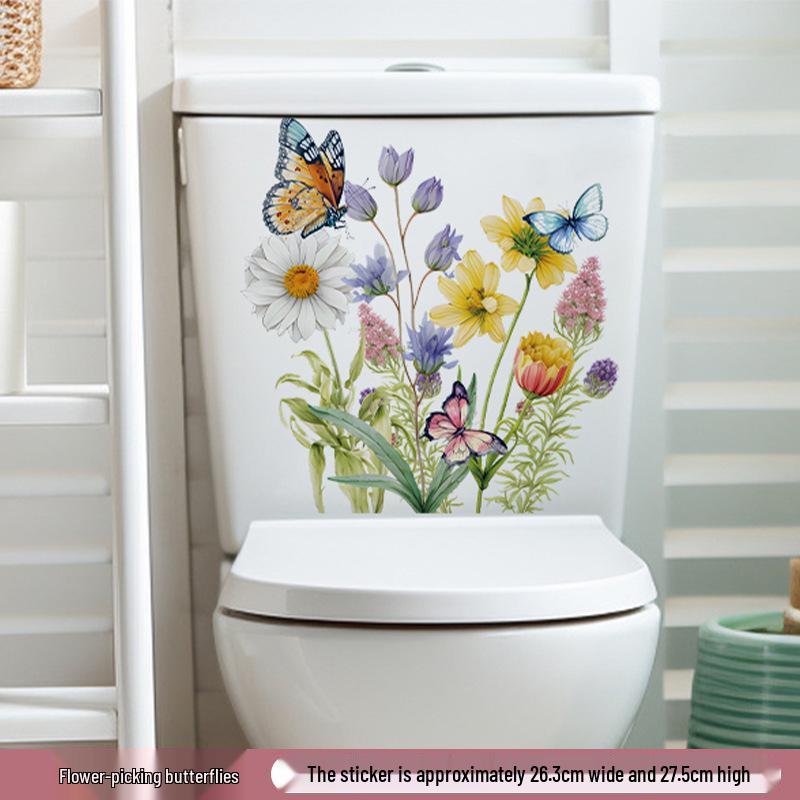 Self-Adhesive Flower Butterfly Wall Stickers for Girls' Bedroom or Children's Bathroom Decoration