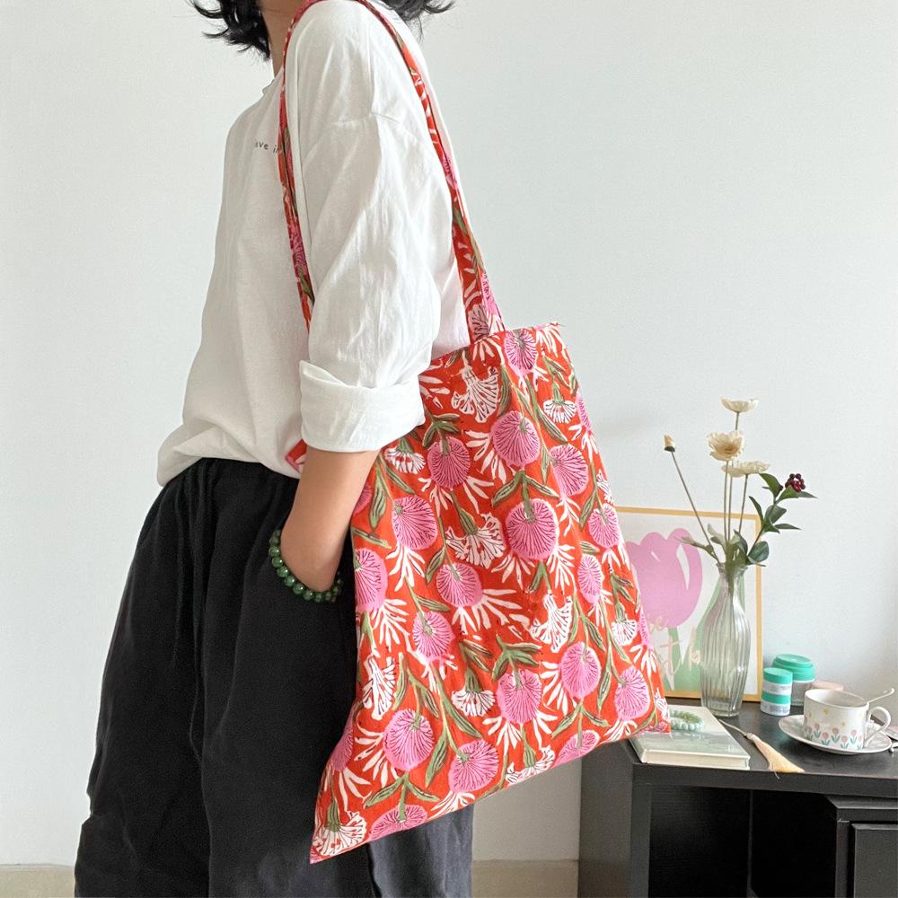 Borse a Spalla Retro Leggere in Cotone per Donna Semplici Portatili da Donna Sottili Borsa Tote Versatile Femminile Borsa Ecologica per la Spesa