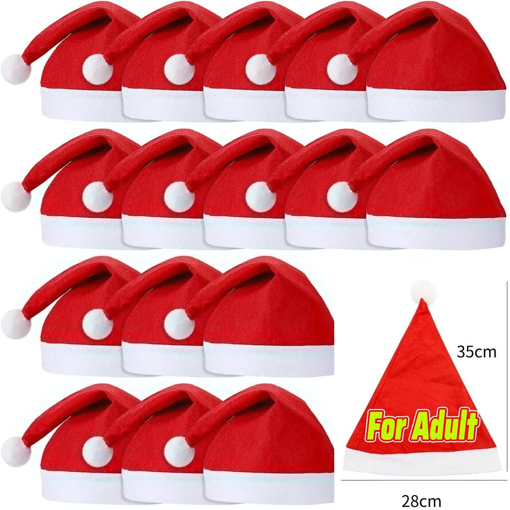 1-100pcs Christmas Hats Adults Kids Non-woven Red Santa Claus Hat Xmas Caps for New Year Party Home Decoration Festival Gifts