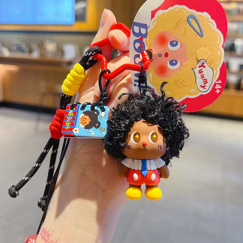 Creative Fluffy Afro Star Keychain Cute Couple Bag Charm Keyring Kawaii Backpack Korean Fashion Trendy Girl Gift