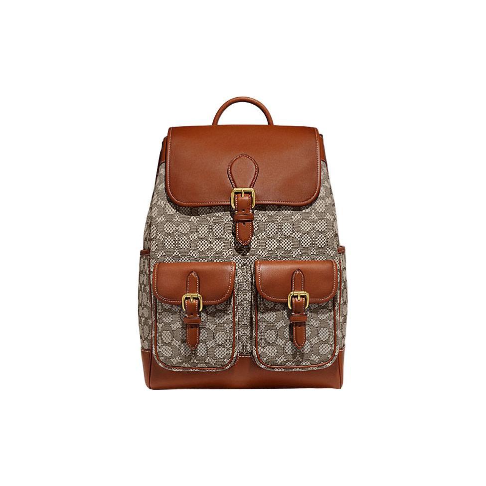 New COACH Frankie Fabric With Cow Leather Drawstring Bag Backpack Tubas Men's Gray & Brown CE476-COC