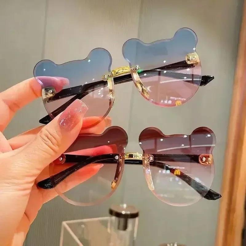 New Outdoor Travel Skiing Sunglasses Cartoon Bear Sunglassess for Boy Girl Children Rimless Casual Sunglasses UV400