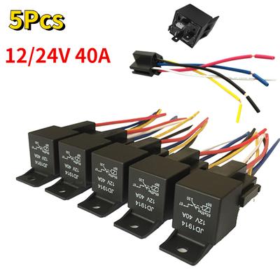 5Pcs Waterproof Automotive Relay 12V 24V 5Pin 40A Car Relay with Black Red Copper Terminal Auto Relay with Relay Socket